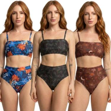 Imagem de KIT 3 Biquíni Cropped Hot Pants Top Faixa Estampado Bella Fiore Cintur
