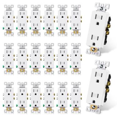 Imagem de Tomadas de parede ELEGRP Matte White 15A 125V, pacote com 20