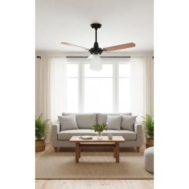 Imagem de Ventilador Teto Preto Pás Mogno C/ Controle 127W 220V 98cm - Congratul