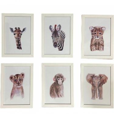 Imagem de Quadro Infantil Safari 6 Un A4 Vidro E Pendurador - SHOPPINGNET