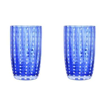 Imagem de Kit 2 Copos Alto De Vidro Para água Sucos E Refrigerante Orquídea Azul