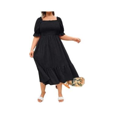 Imagem de Vestido Midi Elegante Em Cor Sólida Para Mulheres plus Size Com Decote