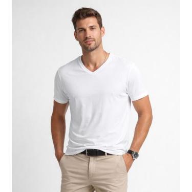 Imagem de Camiseta Masculina Básica Com Gola Em V Select Branco, G, Branco