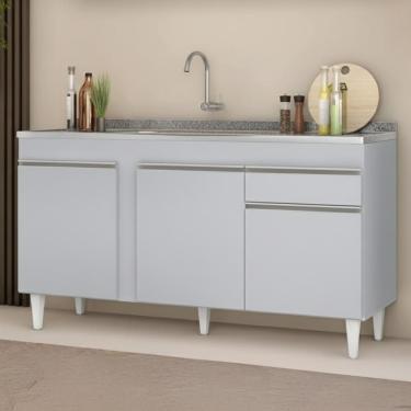 Imagem de Balcão De Cozinha Com Pia Inox 150cm Dakota Cinza Claro - Lumil