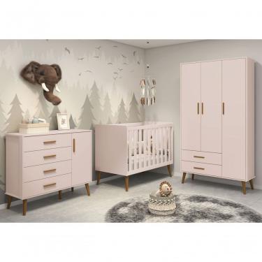 Imagem de Jogo De Quarto Retrô Para Bebê Completo 3 Portas Isis Rosa Fosco - Moveisaqui