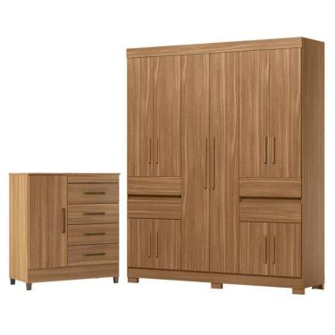 Imagem de Guarda Roupa Casal Vizanno 10 Portas Com Cômoda Montevideu Com Pés Amêndola Touch - Dem...
