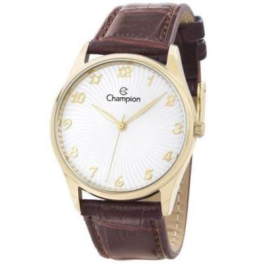 Imagem de Relogio Masculino Dourado Couro Marrom Champion CN20551S