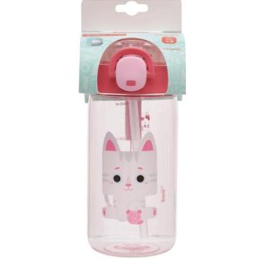 Imagem de Garrafa Com Canudo Pacific Kouii 460ML Gato Mia Rosa, Único, Rosa