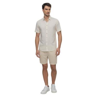 Imagem de Camisa Manga Curta Hangar 33 Slim Em Linho Bege, GG