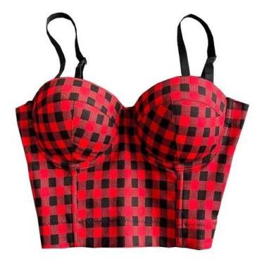 Imagem de G0701-Top Cropped Festa Balada Corset Feminina Palheta Bojo Xadrez - X
