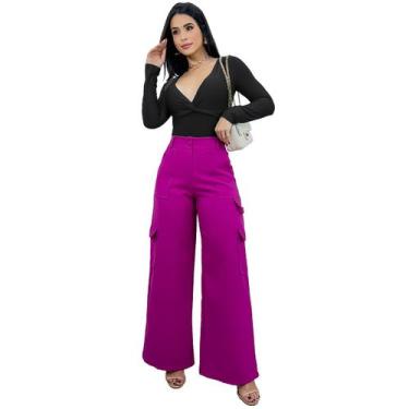 Imagem de Calça Feminina Alfaiataria Jogger Soltinha Cargo Com Bolsos - SWISS BO