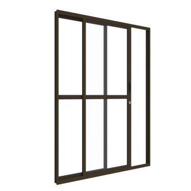 Imagem de Porta de Alumínio de Correr 210x150cm 2 Folhas com Travessa e Vidro Vitrolar Preto