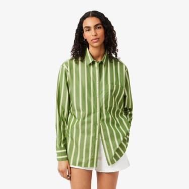Imagem de Camisa Oversized em Popeline de Algodão - Lacoste, Verde, Branco, Pret