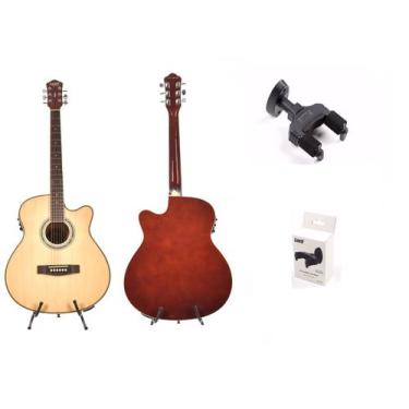 Imagem de Kit violão land eletrico aço natural suporte de parede pe c50