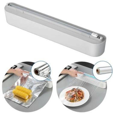 Imagem de Porta Filme PVC Dispenser Com Cortador Organizador Cozinha Moderna Com