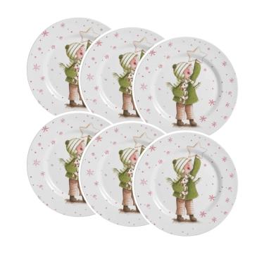 Imagem de Conjunto de 6 Pratos Sobremesa de Cerâmica Boy Sweet Christmas 21cm - Alleanza