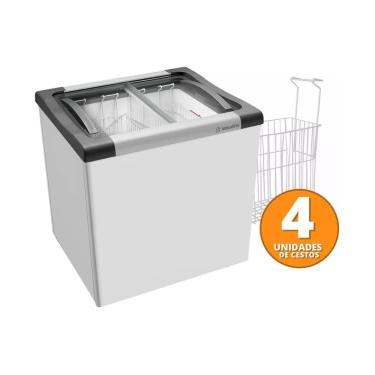 Imagem de Kit Freezer Horizontal Metalfrio 144L Porta de Vidro NF20 Branco com 4 Cestos Nextgen 220V