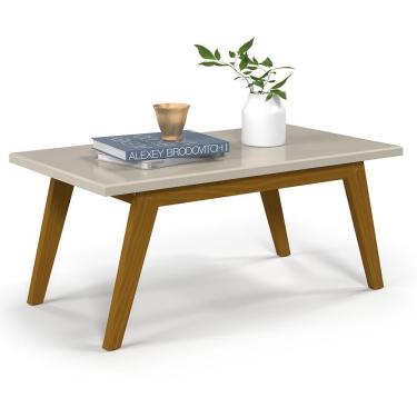 Imagem de Mesa de Centro Prism Retangular Tampo MDF Estrutura Madeira 90cm Off White Patrimar Móveis