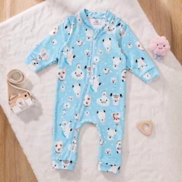 Imagem de Macacão Boucle Peluciado Bebê Com Zíper Estampado Inverno - Fofotinhos