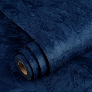 Imagem de YENHOME Papel de parede autoadesivo de tecido de feltro azul 76 cm x 993 cm, papel de parede de feltro azul para paredes de quarto, vintage, azul, papel de parede de tecido amigável, papel de contato,