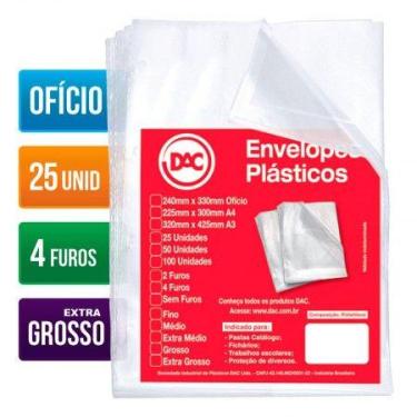 Imagem de Envelope plástico ofício 0.20 4 furos 5088 pacote com 25 unidades - Da