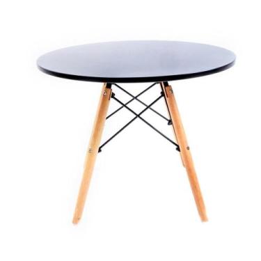 Imagem de Mesa Infantil Eames Redonda Preta 60cm Pés Madeira e Metal Design Mini