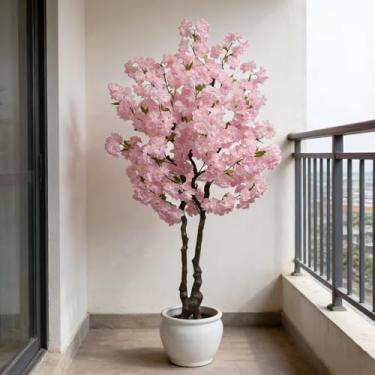 Imagem de Árvore de cerejeira artificial rosa 1,8 m, decoração interna, árvore de flor sintética, árvore de cerejeira para decoração de quarto, presente