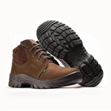 Imagem de Bota Botina Segurança marrom Nobuck Ecosafety Primavera Bico pvc com c