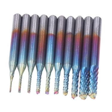 Imagem de Fresa de topo de broca de roteador CNC, broca de fresagem CNC de metal duro 1 / 8in Haste banhado a azul de corte 0,8-3,175mm 10 unidades para plástico para PCB para molde
