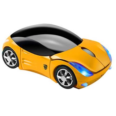 Imagem de Usbkingdom Mouse sem fio 2,4 GHz Cool 3D Sport Car Shape Ergonomic Optical Mouses com receptor USB para PC Laptop Computador Feminino Mãos Pequenas (Amarelo)