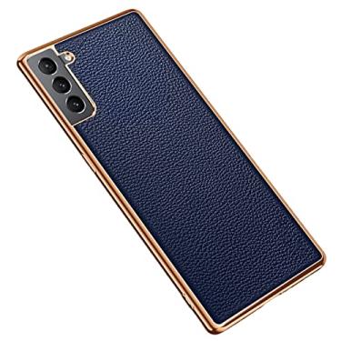 Imagem de Capa para Samsung Galaxy S21/S21 Plus/S21 Ultra, fina de couro PU para negócios elegante com absorção de choque, capa protetora de TPU (poliuretano termoplástico), azul, S21 de 6,2 polegadas