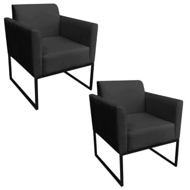 Imagem de Kit 2 Poltronas Decorativas Base Industrial Preto Maressa S07 Suede Preto - Ibiza