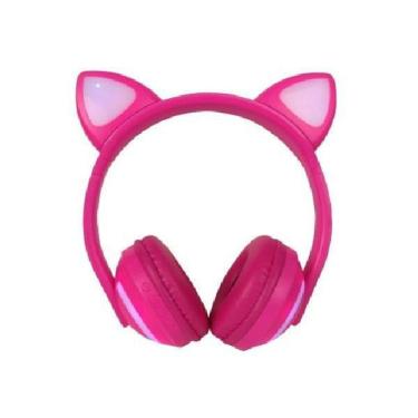 Imagem de Fone De Ouvido Headphone Bluetooth Com Orelha De Gato Rosa