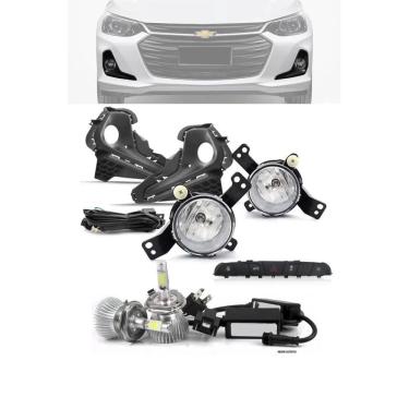 Imagem de Kit Farol de Milha Neblina Chevrolet Onix e Onix Plus Sedan 2020 em Diante com Botão Painel + Kit Lâmpada Super LED 6000K