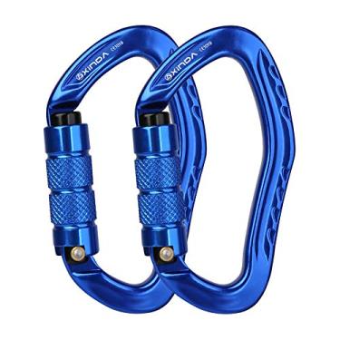Imagem de Cortador de mosquetão para escalada XINDA com bloqueio automático, certificado CE UIAA Twistlock 22KN (4800 lb) Mosquetões resistentes para escalada de rochas/árvores, rapel, rede de rede, caminhadas, acampamento, equipamento externo, 2 pcs,Blue
