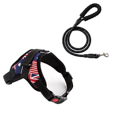 Imagem de Foern Arreio macio para cães com coleira, conjunto de arnês respirável sem puxar, colete ajustável e reflexivo para cães pequenos, médios, azul, G