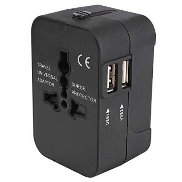Imagem de Adaptador de viagem, adaptador de energia internacional All in One universal adaptador adaptador universal com 2,1 A duas portas de carregamento USB para Ásia, Europa, Reino Unido AUS e EUA (preto)