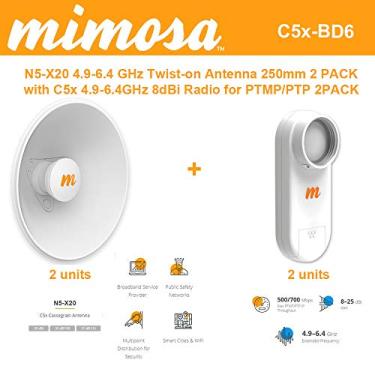Imagem de Mimosa Networks N5-X20 4,9-6,4 GHz Antena modular de torção de 250 mm Prato para C5x apenas 20 dBi Ganho 2 pacotes com rádio C5x 4,9-6,4 GHz 8dBi para PTMP/PTP pacote com 2