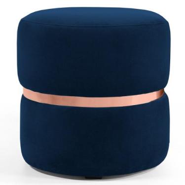 Imagem de Puff Decorativo Com Cinto Rosê Round B-304 Veludo Azul Marinho - Domi