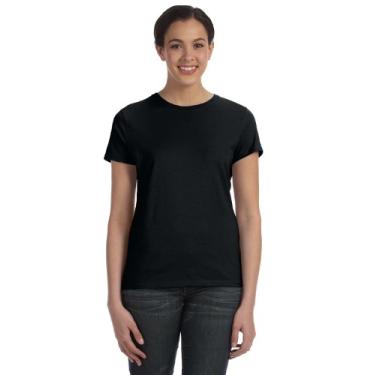 Imagem de Camiseta feminina de algodão Nano-T Hanes, Preto, X-Large