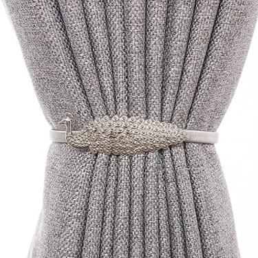 Imagem de Correia de cortina de mola de metal vento nórdico alça de cortina de decoração de janela de folha suportes de cortina tiebacks, T2,4 pcs