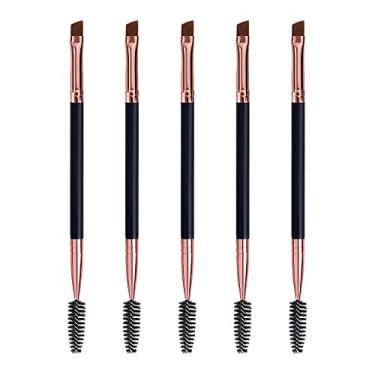 Imagem de Escova dupla para sobrancelha, pincel Spoolie e pincel angular para sobrancelhas para maquiagem de olhos. (5 peças, preto)