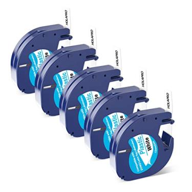 Imagem de 91331 (S0721660) LT Fita de etiqueta de plástico compatível com refis DYMO Letratag 1/2 polegada x 10 pés à prova d'água preta sobre branca LT fita para etiquetador LetraTag LT100H, LT-100T, LT-110T, QX 50, XR, 2000 (pacote com 5)