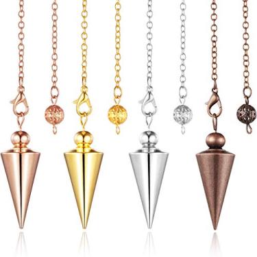 Imagem de Hicarer Conjunto de 4 peças de pêndulo de ponta espiritual de cobre com pingente pontiagudo, pêndulo para meditação de cura, chacra, meditação de equilíbrio, escovação, adivinhação