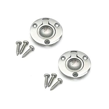 Imagem de JY-MARINE Puxadores redondos de anel de descarga de 5 cm de aço inoxidável 316 escotilha de barco armário montagem embutida anel de elevação alça com 6 peças de parafusos de montagem altamente polidos, 2 peças