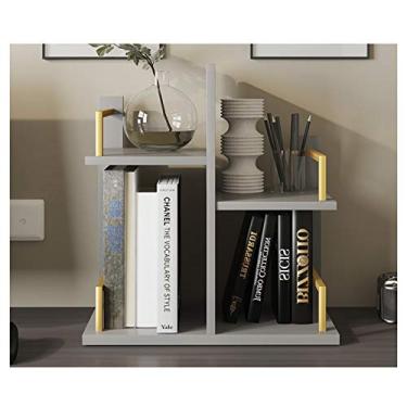 Imagem de Estante de mesa estante de livros com prateleira ajustável organizador de armazenamento de mesa esquerda e direita rack de exibição para materiais de escritório, cozinha, banheiro, estante de maquiagem (cor: tubo quadrado cinza)