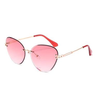 Imagem de Óculos de sol sem aro designer feminino masculino clássico olho de gato óculos de sol moda lente gradiente sem moldura óculos de direção uv400, vermelho, tamanho único