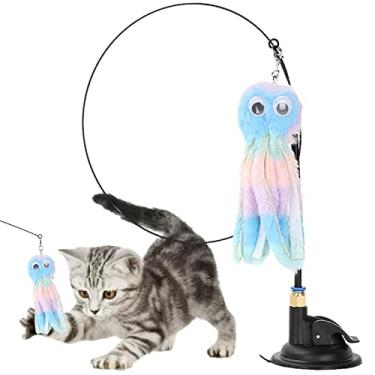 Imagem de Varinha de provocação de gato - Brinquedo de gato com ventosa - Brinquedo engraçado de varinha de gato com polvo de pelúcia e sinos, brinquedos de gato interativos para gatos internos, haste Aocate