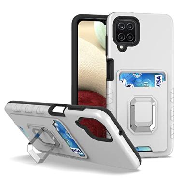 Imagem de Capa ultra fina à prova de choque cobertura robusta de corpo inteiro com suporte magnético de 360° para Samsung Galaxy A12 5G, capa protetora com slots para cartão capa traseira do telefone (cor: branco)