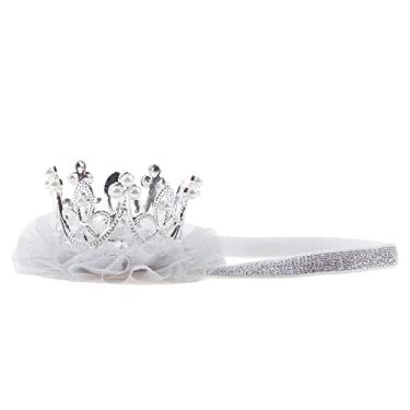 Imagem de Nishine Tiaras de coroa de princesa para meninas bebê elástico festa de aniversário coroa faixa de cabeça para foto presente (pérola e prata)